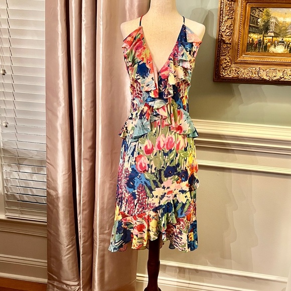 NWT Belle by Badgley Mischka Faith Floral Ruffle High Low Dress Size 6 - Picture 3 of 5